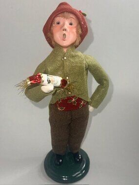 Vintage Byers Choice Carolers Christmas Figurine Doll Caroling Boy Candy Green